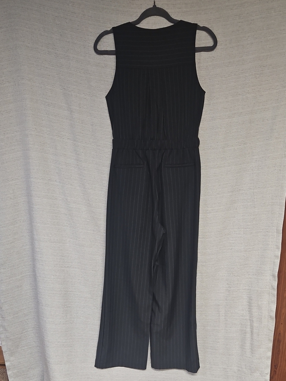 Monteau Black Pinstripe Wide-Leg Jumpsuit